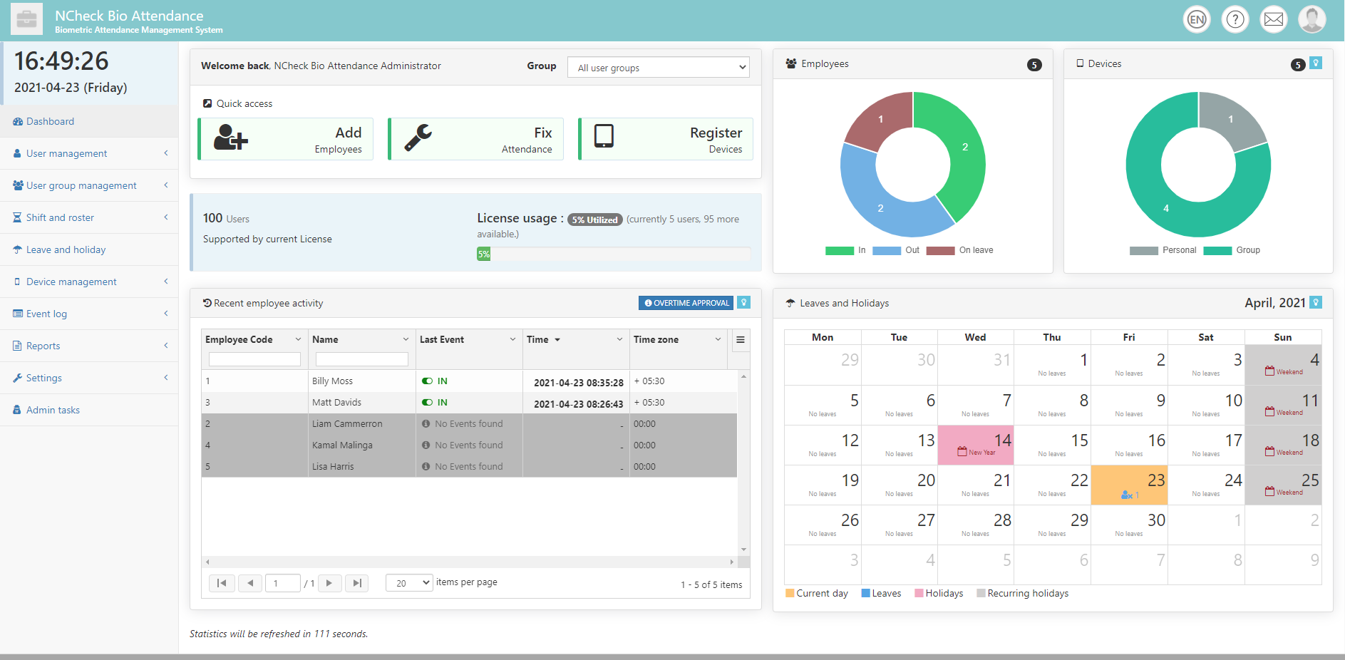 screenshot of NCheck Bio Attendance
